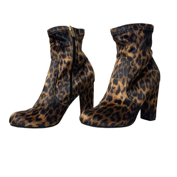 Bamboo Leopard Print Ankle Boot Faux Velvet slip on Heal women’s 8 - Picture 4 of 9